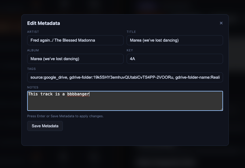 DJ Assist Metadata editor.